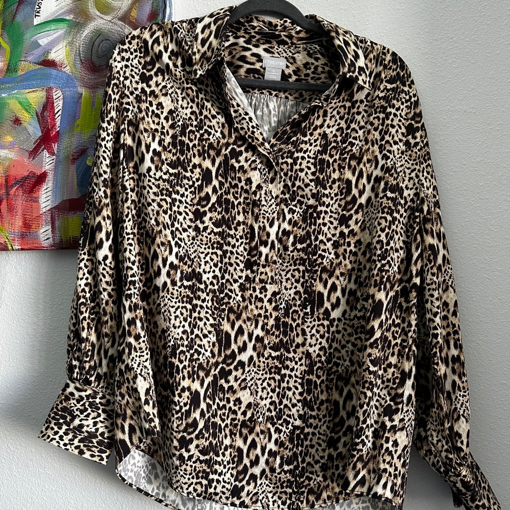 Chico’s Leopard Print Blouse – Size 2
